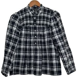 JCREW Plaid Smocked‎ Ruffle Long Sleeve Shirt Womens Sz S Academia Preppy Grunge
